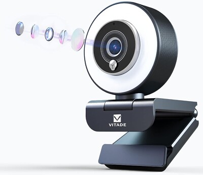Vitade 960A 1080P FHD Webcam Ringlicht, Streaming Webcam für PC Dual Mikrofon