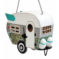 Camper-shaped Metal Hanging Bird Feeder on sale Camper-shaped Metal Hanging Bird Feeder on sale