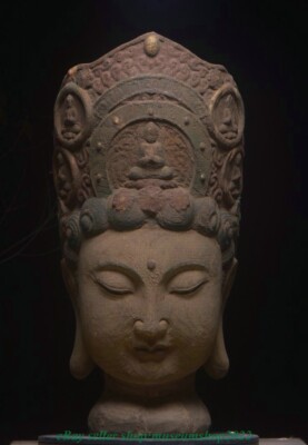 28'' Rare Old Chinese Nan Wood Carved Buddhism Kwan-yin Guan Yin Head Statue