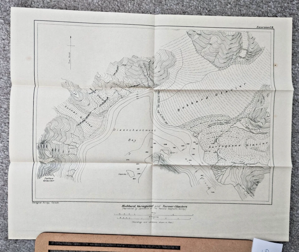 1913 Antique Geological Map of Hubbard, Variegated and Turner Glaciers - Canada - Image 1 of 1