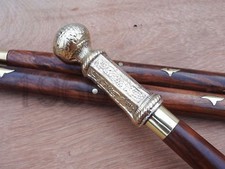 Victorian Head Handle Brass Wood Walking Stick Cane Antique Vintage Designer New