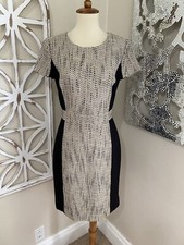 J CREW size 2 TWEED BEIGE BLACK SHORT SLEEVE SHEATH CAREER DRESS