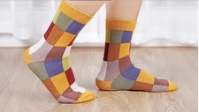 Men’s Colour Block Socks 5 Pack, Cotton Blend Casual, Everyday Comfort, Check
