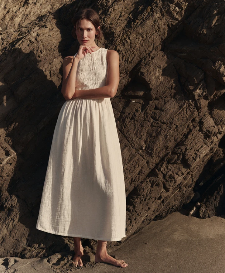 ladies white cotton dress midi cotton dress women 100% Cotton White Midi Dress