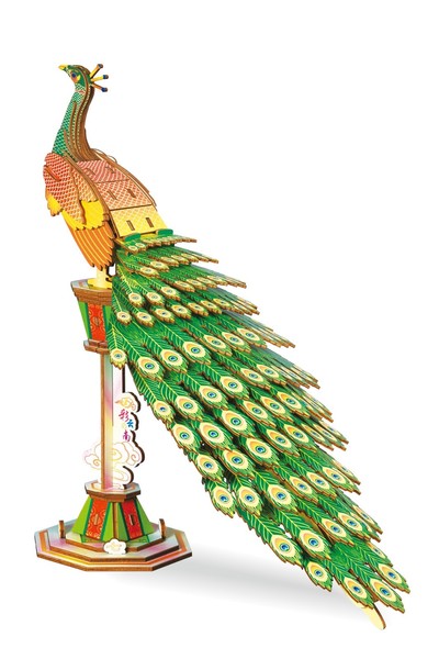 GroßEr Pfau - 3D Holzbausatz Holz Vogel Bunt Steckpuzzle Tier Holzpuzzle Bausatz-image