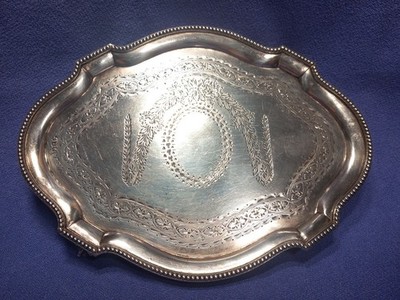 Antikes Sterling Silber Tablett mit Fuß 212 g London 1874 Robert Harper