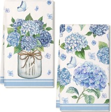 Hydrangea Spring Kitchen Towels Set of 2,18x26 Inches Floral Summer Dish Cloths