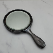Antique Silver-Tone Bevelewd Hand Mirror Edwa...