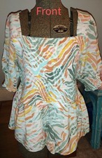 Women's Nine West Peplum Top With Smocking Size XL Tropical Print ~ Lined