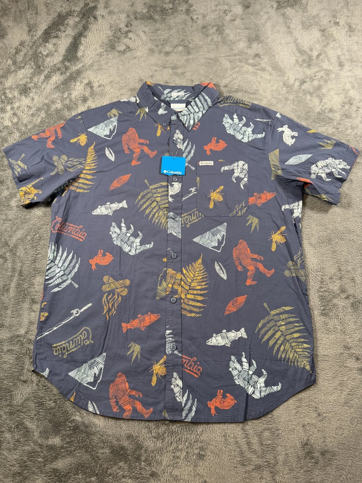 Columbia Shirt Mens Large Blue Sasquatch Print Short Sleeve Button Up Camping
Opens in a new window