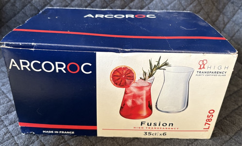 Juego de 6 cajas de vidrio certificadas Arcoroc Fusion Purity hechas en Francia 4 5/8” X 3 1/8 - Imagen 1 de 12