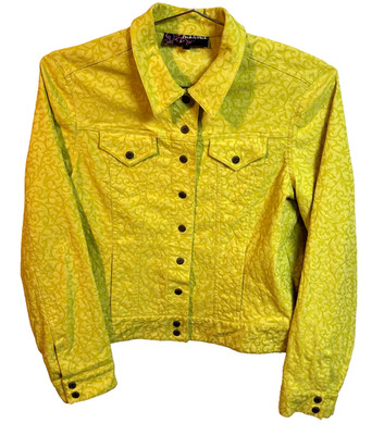 Peck & Peck Women's XL Chartreuse Jacket Damask Jacquard Artsy Cropped
