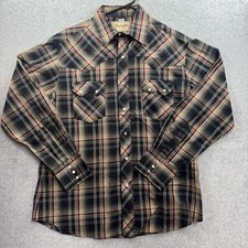Vintage 90s Wrangler Western Fashion Pearl Snap Shirt Mens L Red Brown Plaid