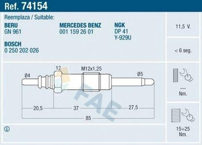 FAE 74154 Diesel Glühkerze passend für MERCEDES-BENZ E-Klasse Limousine (W210)