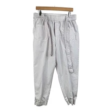 Zara Women's Cream Light Purple Paperbag Waist Tie Belt Tapered Size Large