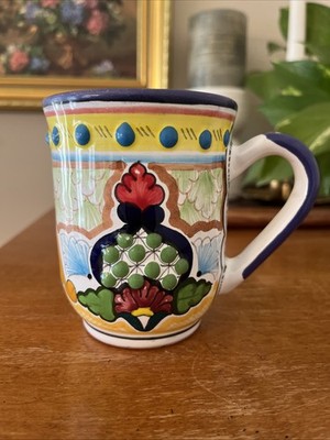 Talavera Santa Fe Pue Mex Coffee Mug Signed Hernandez Artisan Made 4  8 Oz