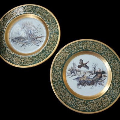 Vintage Pickard Decorative Plates Wild Turkey & Ring-Necked Pheasant Fall Decor