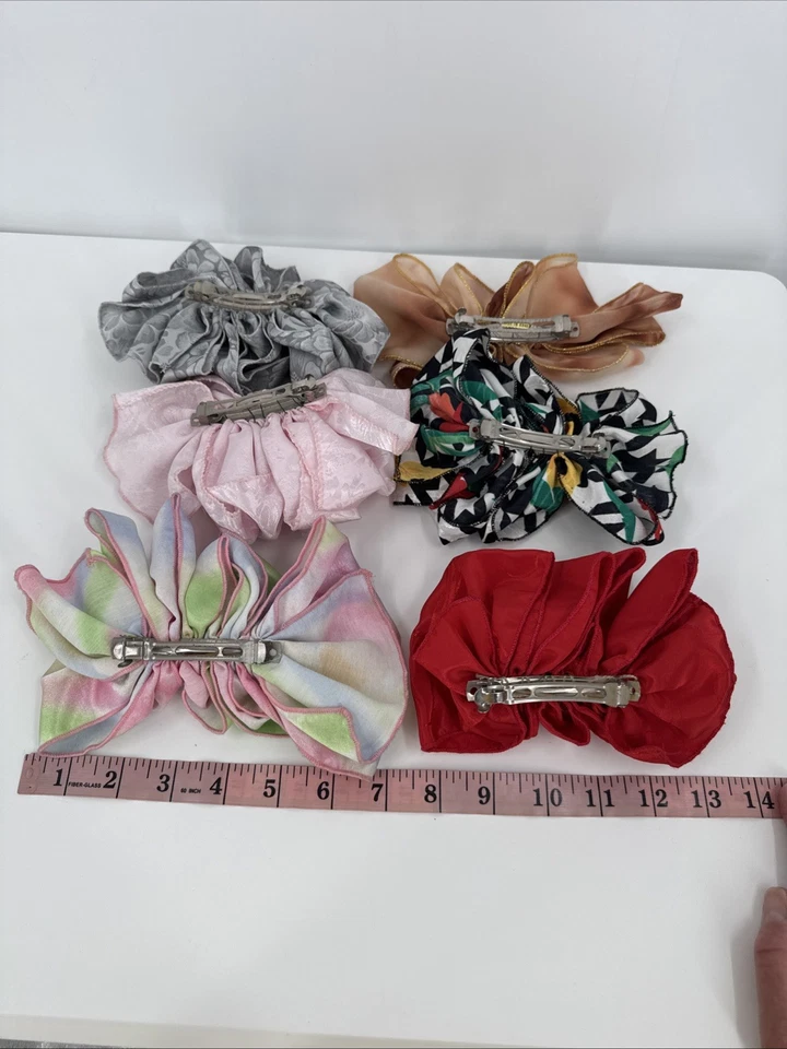 Vintage 90s Bow Hair Spring Clip Barrettes Lot of 6 Floral Satin Multi Chiffon - Image 3 of 4