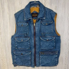 Atlantic Traders Denim Vest Men's Size XL Multi Pocket Quilted Lined Blue Jean