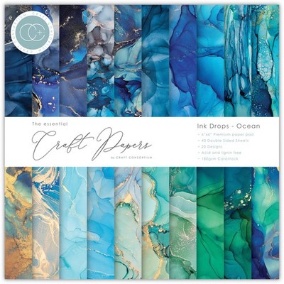 Craft Consortium Double-Sided Paper Pad 6''X6'' 40/Pkg-Ink Drops - Ocean, 20 Desig