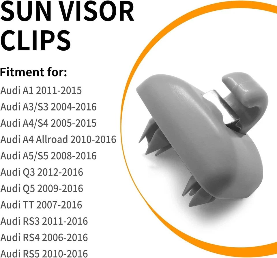 2Pcs Sun Visor Clips 8U0857562A Fits For Audi A4 A5 A7 Q3 Q5 B6 B7 B8 S4 S5 Grey - Изображение 4 из 4