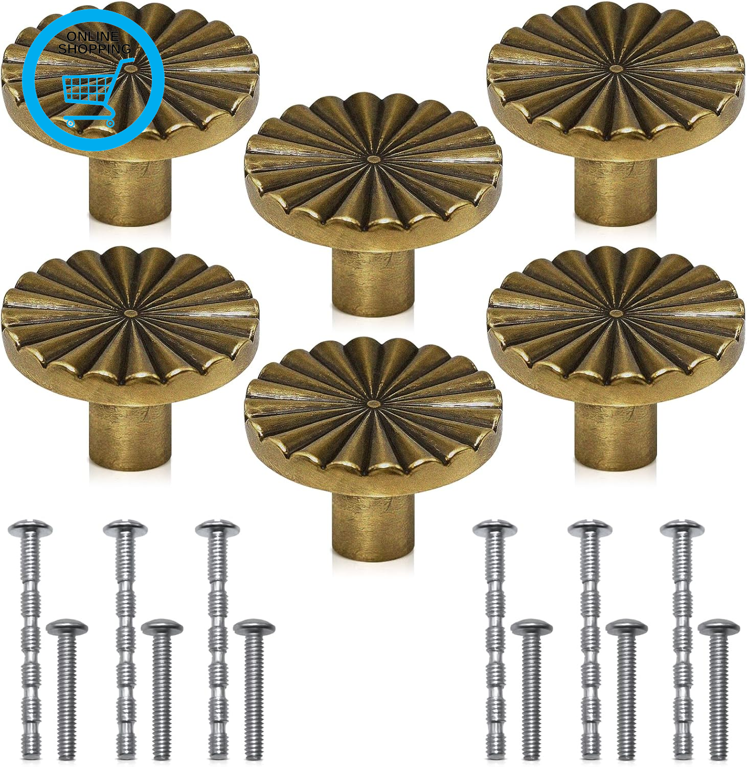 6 Pcs Antique Brass Door Knobs, 30X20Mm Zinc Alloy Cabinet Knobs, round Cupboard