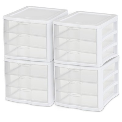 Sterilite 3 Clear Drawer Desktop Storage Unit Home Tabletop Organizer, 4 Pack