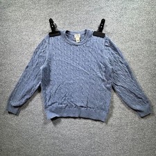 L.L. Bean Mens Large Blue Cable Knit Textured Crew Neck Sweater 501159