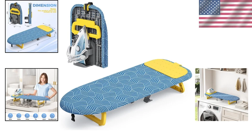 Tabletop Ironing Board Small Foldable Ironing Board with Iron Holder Blue - Image 2 of 4