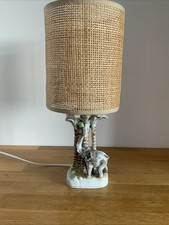 Vintage Ceramic Elephant Table Lamp Rattan Shade Retro 