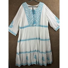 Soft Surroundings Dress Womens 3X White Floral Maxi 3/4 Sleeve Embroidered