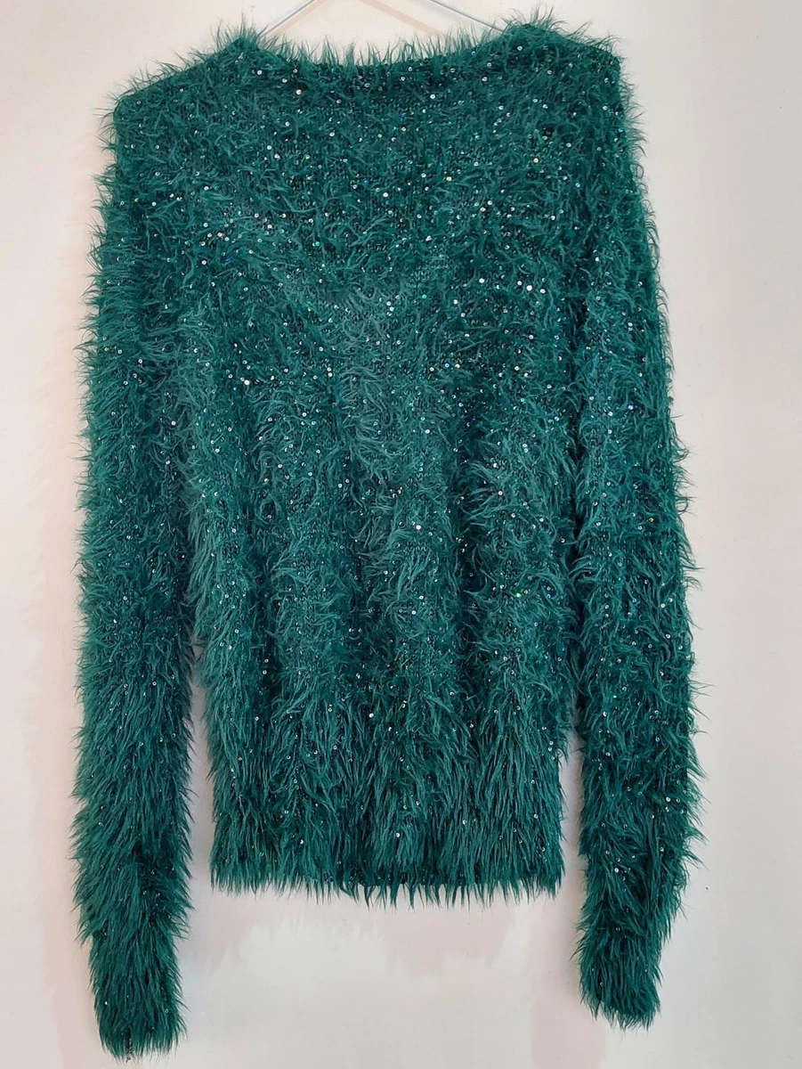 ZARA oversized green fluffy sequin jumper size M