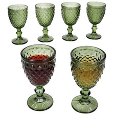 6x Diamond Weingläser grün 200ml Glas Relief Weißwein-Kelch Rotwein Wasser Saft