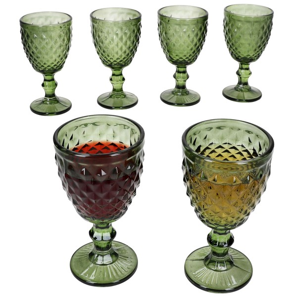 6X Diamond WeingläSer GrüN 200Ml Glas Relief WeißWein-Kelch Rotwein Wasser Saft-image