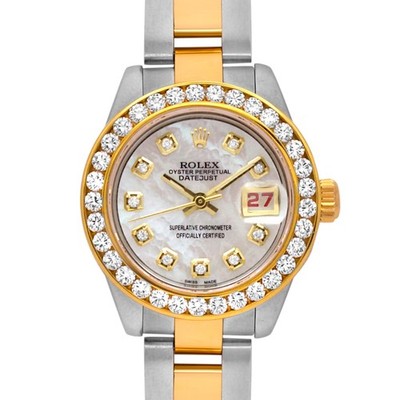 Rolex Lady-Datejust 179163 Custom YG Dia Bezel/MOP Diam. Dial TT Oyster w.B&P