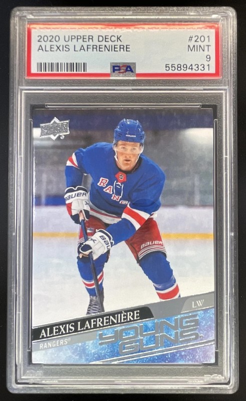2020-21 Upper Deck #201 Alexis Lafreniere Young Guns RC VAR PSA 9