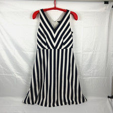 Ann Taylor Dark Navy & White Stripe Fit & Flare Dress 14