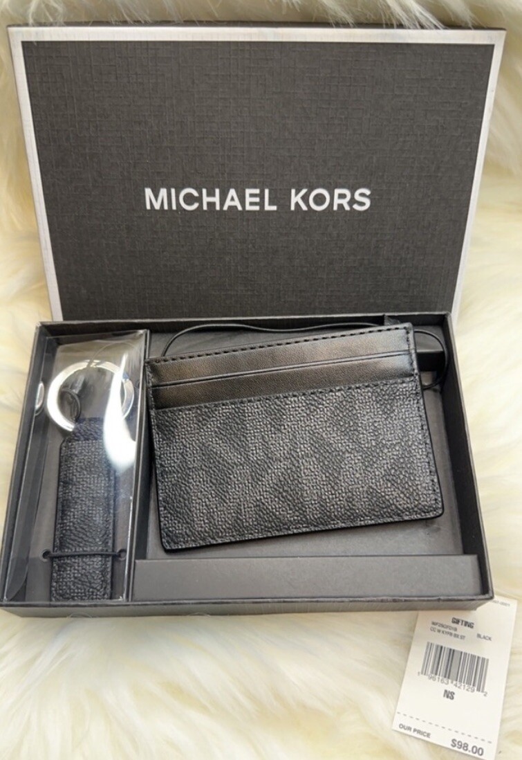 カードケース・名刺入れ [Michael Kors] Men's Card Case and Keychain Set MICHAEL KORS MEN'S SET CARD CASE Slim Wallet Key Ring