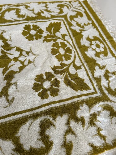 Vtg 60s Bath Towel Avocado Floral Leaf Fringed 24” X 45” Set Of 2 - Picture 7 of 7