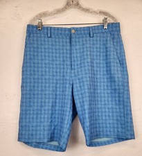 PGA TOUR Golf Shorts Mens Size 34 Blue Plaid Flat Front Pockets Easy Care