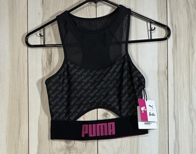 Puma x Barbie Collab Crop Top Tight Fit Black Barbie Logos W/ Pink