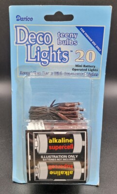 Deco Fairy Lights 20 Teeny Clear Bulbs Indoor Battery Operated Black Wire NOS