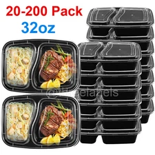 20-200Pack 32oz Meal Prep Containers 2 Compartments Food Storage Boxes with Lids