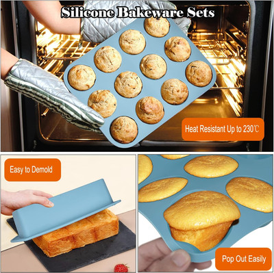 7In1 Silicone Bakeware Baking Set, Kitchen Bake Pans Molds Tray for Oven with...