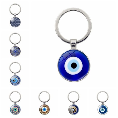 Turkish Blue Evil Eye Pendant Trendy Evil Eye Keyring Bag Charm Car Jewelry - Picture 3 of 24