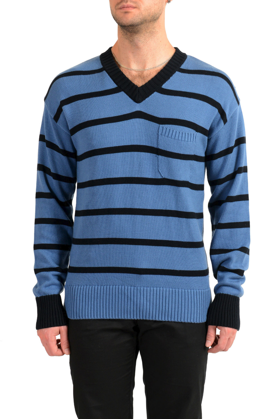 Кашемировый пуловер-свитер Hugo Boss Mens Pattino в полоску с V-образным вырезом US M IT 50 19190₽