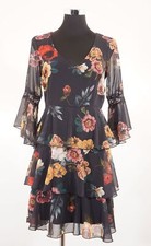 Rinascimento dress flounce dress size M black floral transparent short half sleeve A320