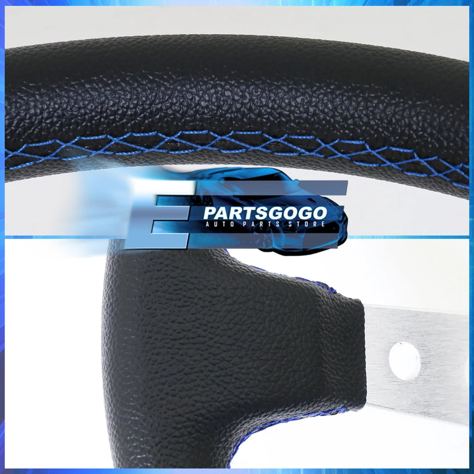 Universal 350mm Black Blue Steering Wheel Quick Release Snap Off Type-R Horn Foto 3 de 4