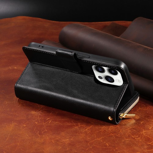 For iPhone 16 Pro Max 15 14 13 12 11 SE 7 8 XR Leather Zip Flip Card Wallet Case - Picture 11 of 17