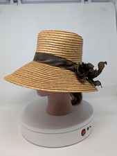 EXCEPTIONAL Late Victorian STOVEPIPE Straw Hat Taffeta Ribbon ANTIQUE Women's